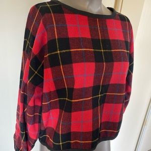 Vintage Red and Black Plaid Crew Neck Sweater
